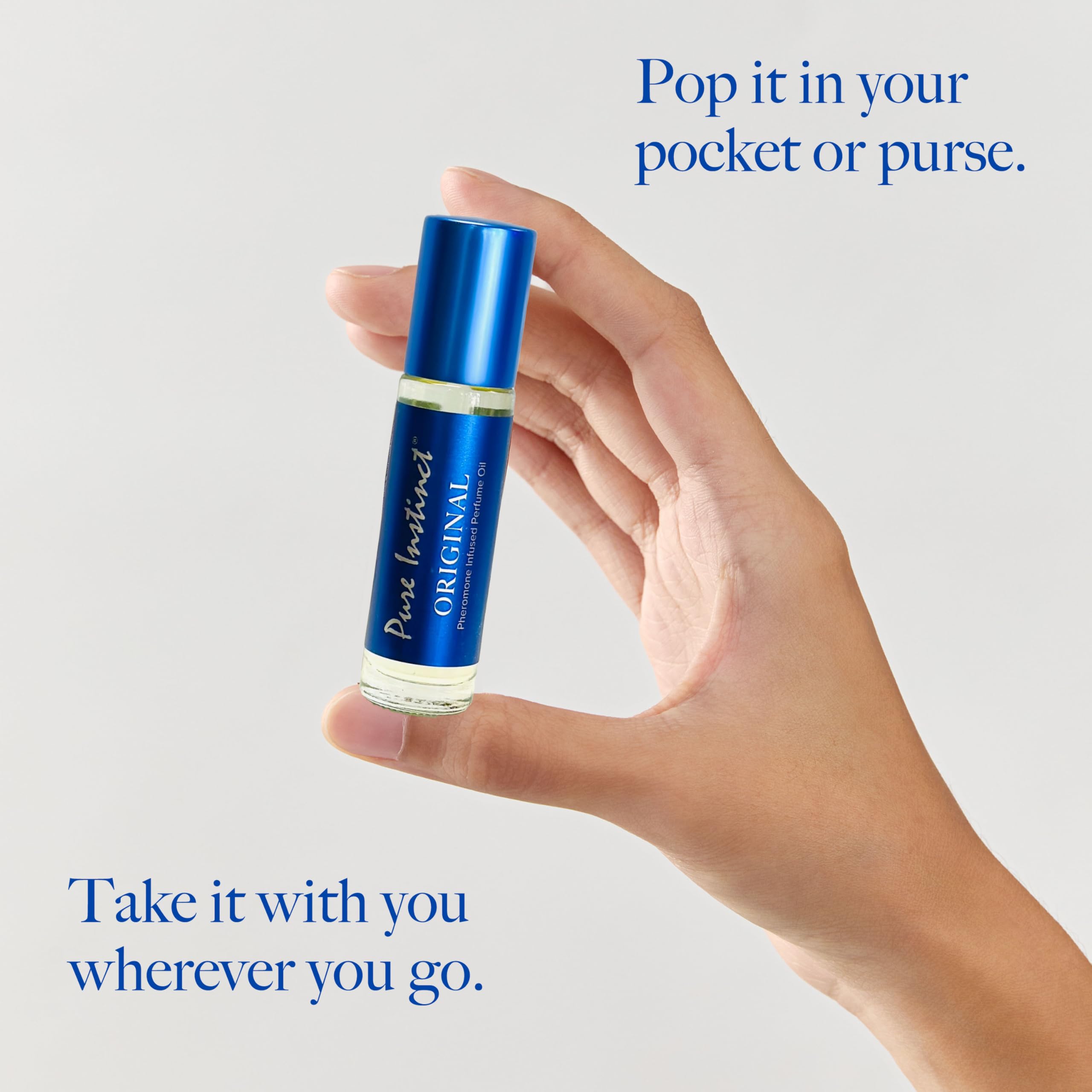 Pure Instinct Roll-On massage-ready silky texture close-up emphasizing skin-friendly formula.
