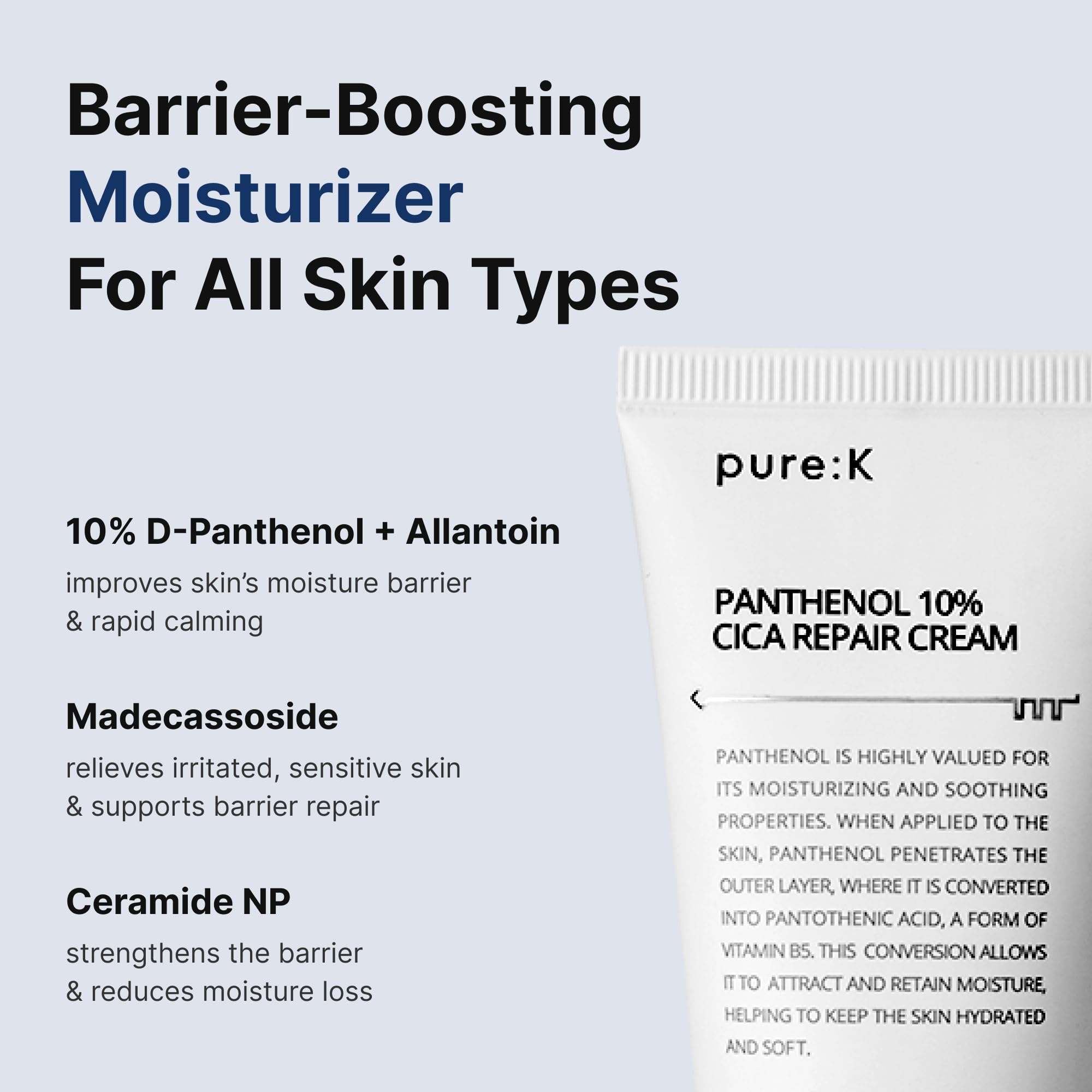 pure:K Panthenol 10% application pump closeup highlights gentle, easy dispensing.