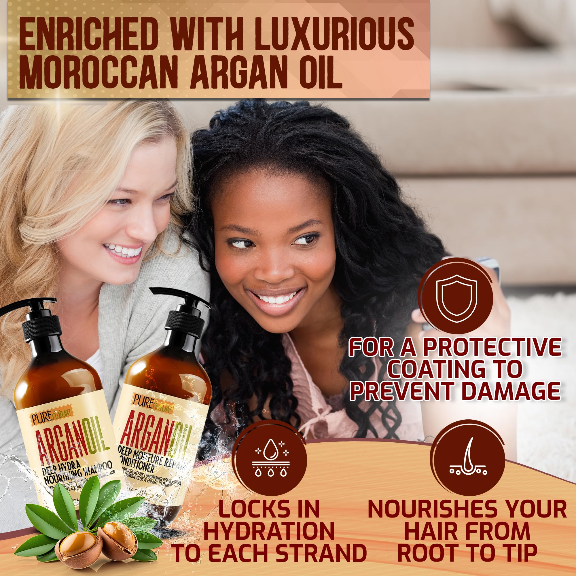 Pure Nature Lux Spa Argan Oil Conditioner bottle for deep hydration.