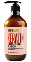 PURE NATURE LUX SPA Keratin Shampoo bottle shows a strengthening cleanse for damaged hair.
