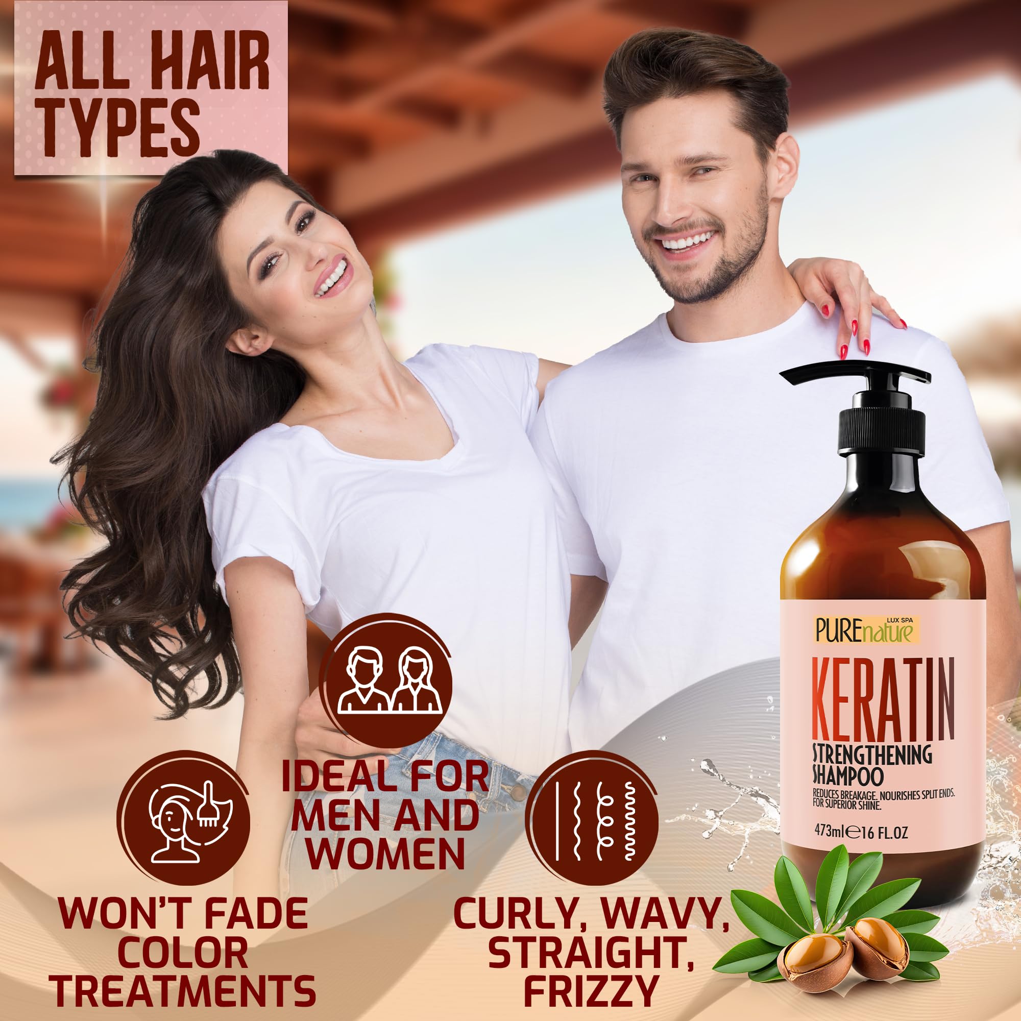 PURE NATURE LUX SPA Keratin Shampoo foamy lather conveys a refreshing wash experience.