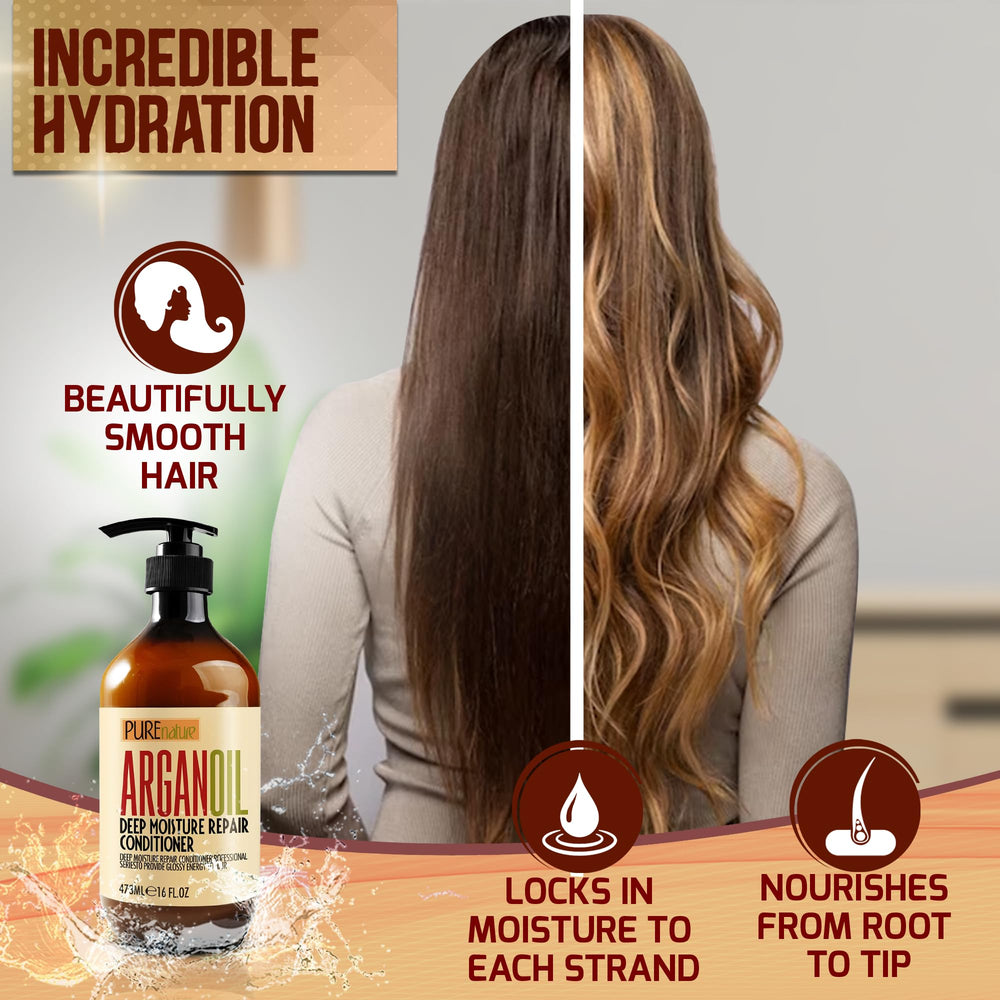 Pure Nature Lux Spa Moroccan Argan Oil Conditioner closeup shows creamy, hydrating formula.