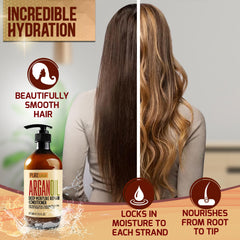 Pure Nature Lux Spa Moroccan Argan Oil Conditioner closeup shows creamy, hydrating formula.