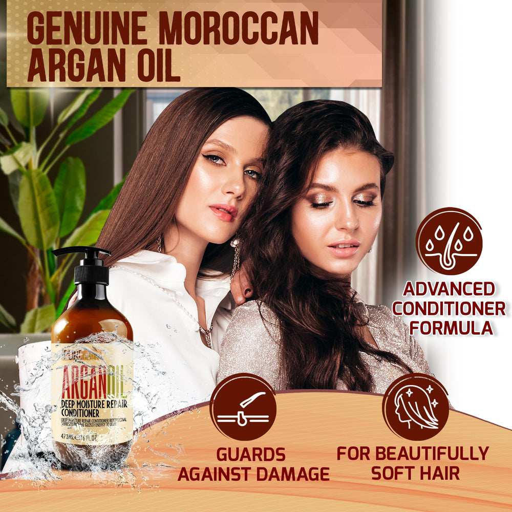 Pure Nature Lux Spa Moroccan Argan Oil Conditioner pour demonstrates detangling and smooth application.