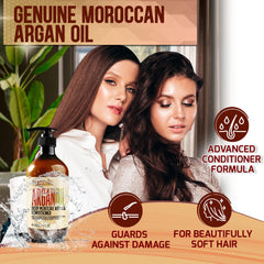 Pure Nature Lux Spa Moroccan Argan Oil Conditioner pour demonstrates detangling and smooth application.