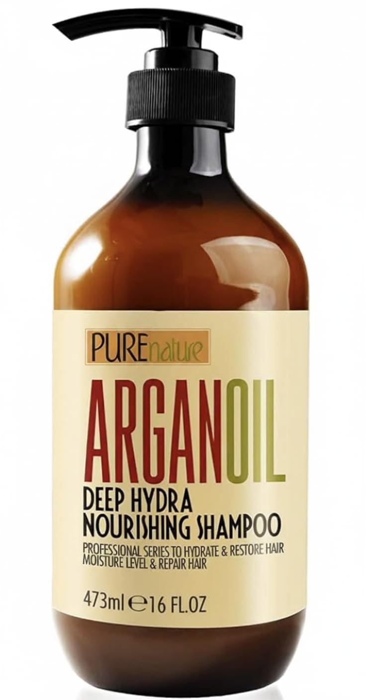 Pure Nature Lux Spa Moroccan Argan Oil Shampoo bottle for smooth frizz control