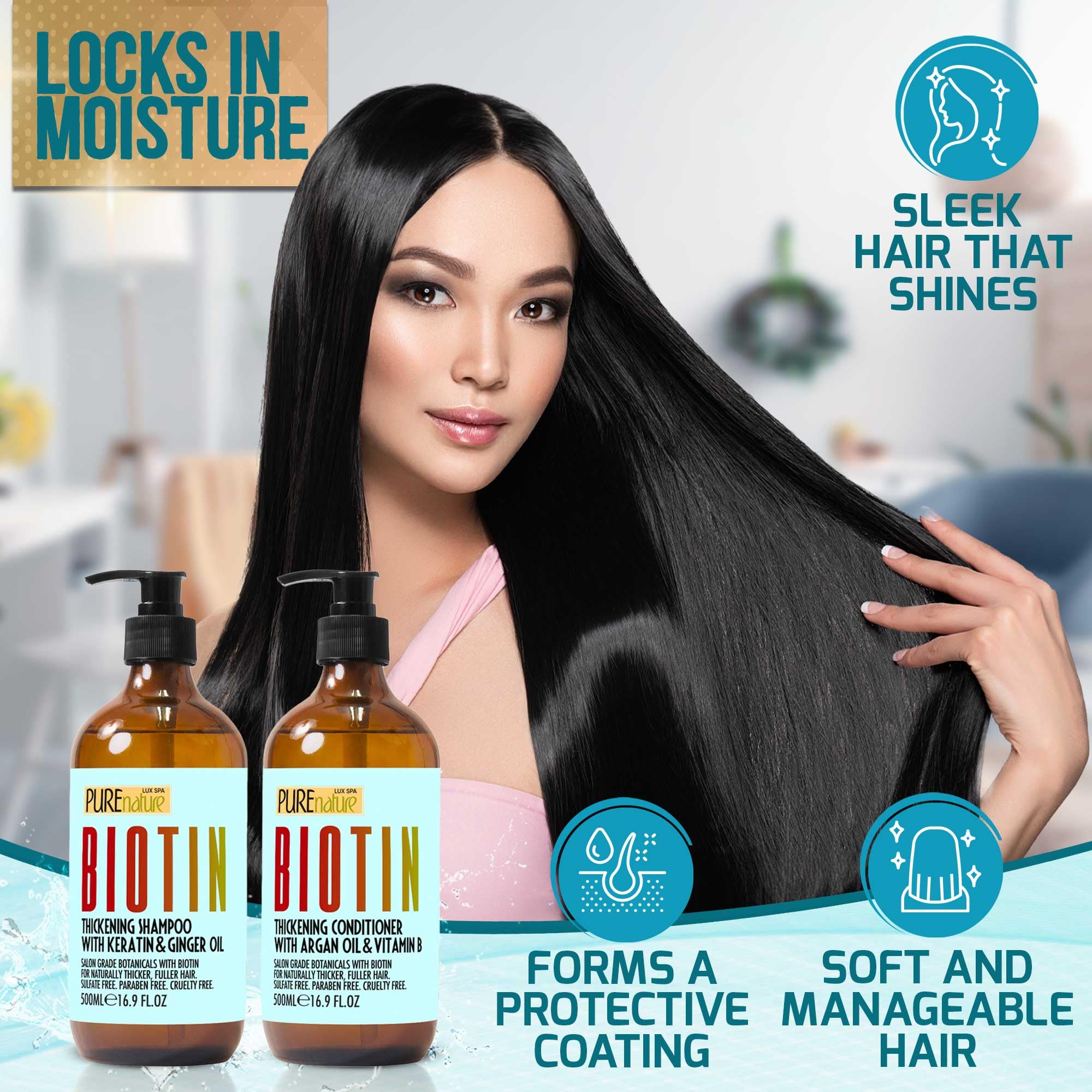 Pure Nature Lux Spa closeup reveals soft, manageable hair texture