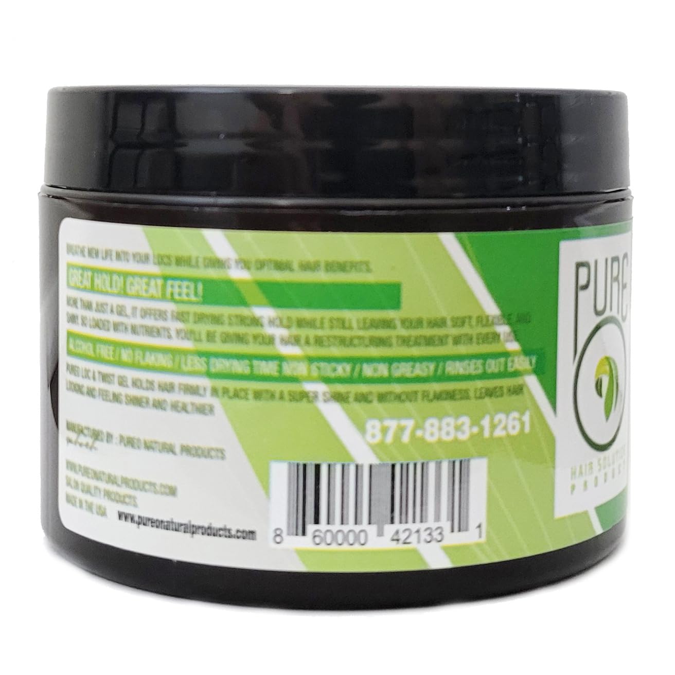 Pure O Hair Solution Lock Twist Gel texture close-up reveals a non-greasy, easy-to-apply formula.
