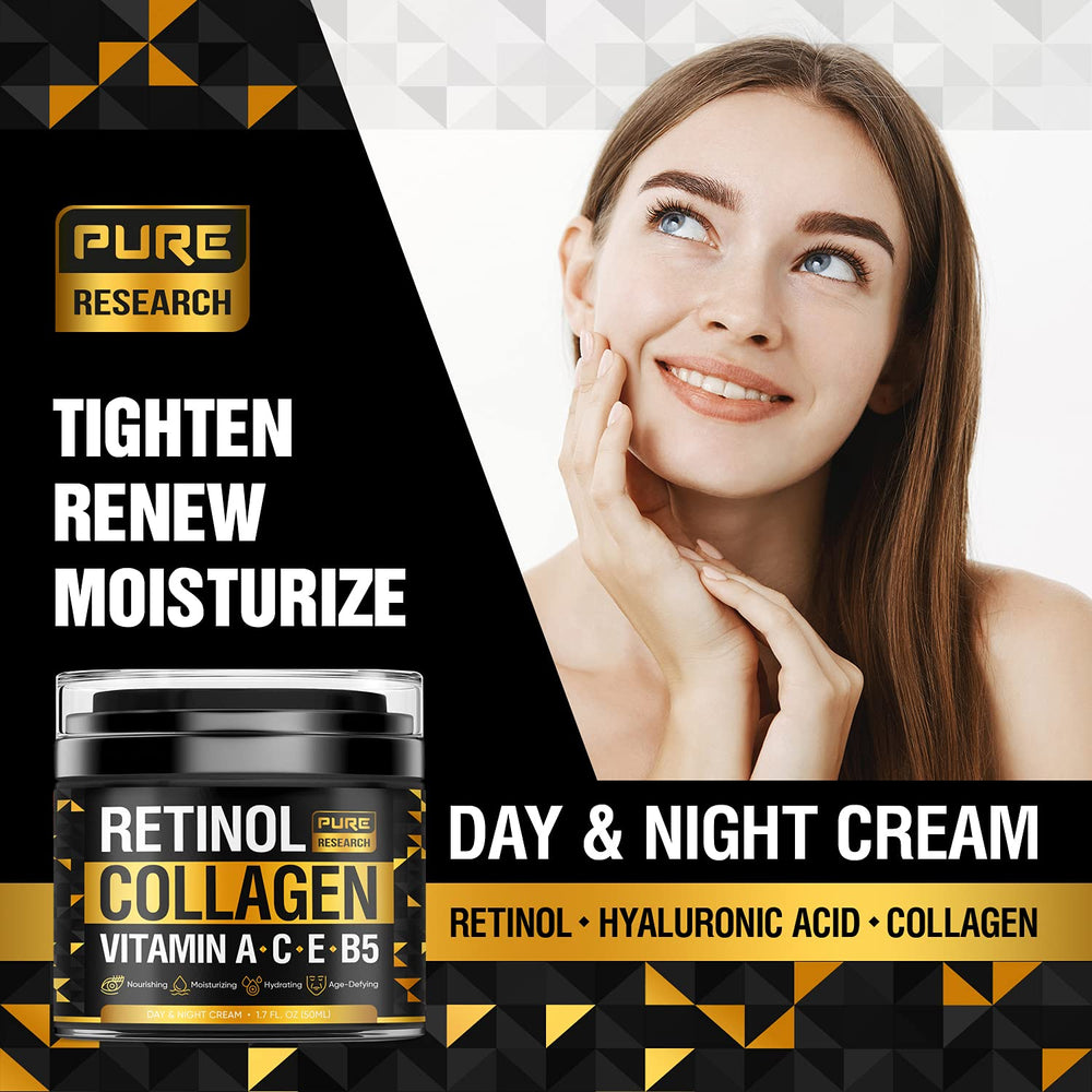 PURE RESEARCH collagen cream firms skin on face, neck, and décolletage.
