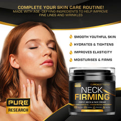 Pure Research Neck Firming Cream on décolleté for smoother, hydrated skin.