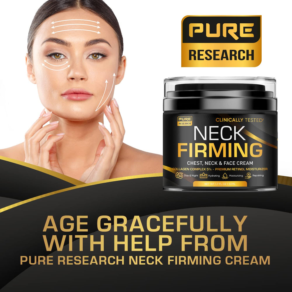 Pure Research Neck Firming Cream with retinol supports smoothing and age-aware care.