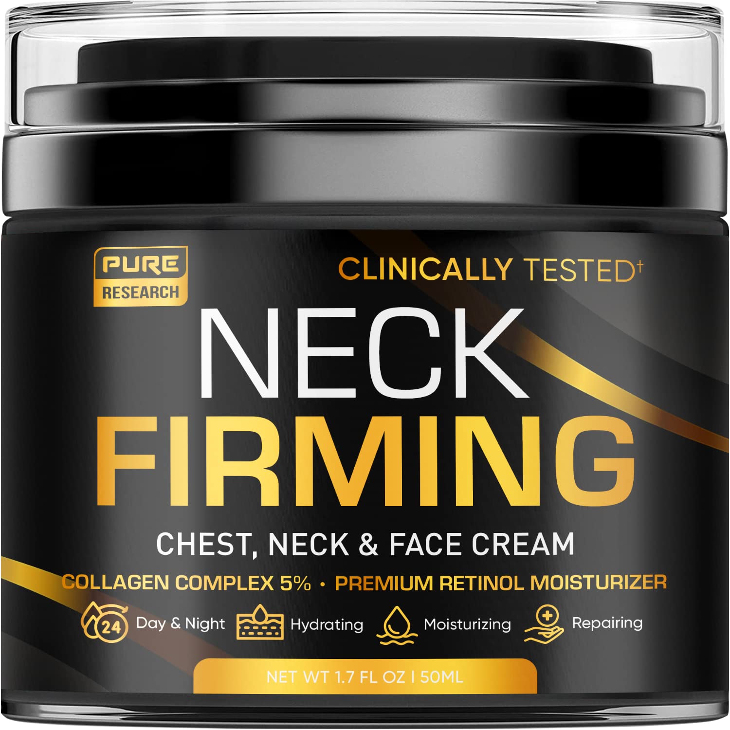 Pure Research Neck Firming Cream tube provides rich hydration for daily neck care.