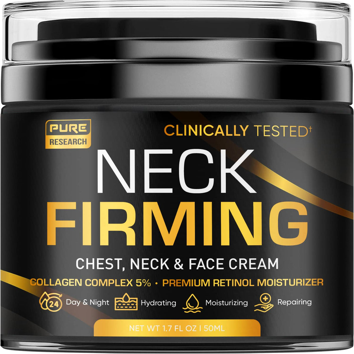 Pure Research Neck Firming Cream tube provides rich hydration for daily neck care.