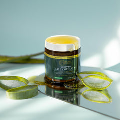 Pure Truth grass-fed USA beef tallow close-up shows nutrient-dense skincare.