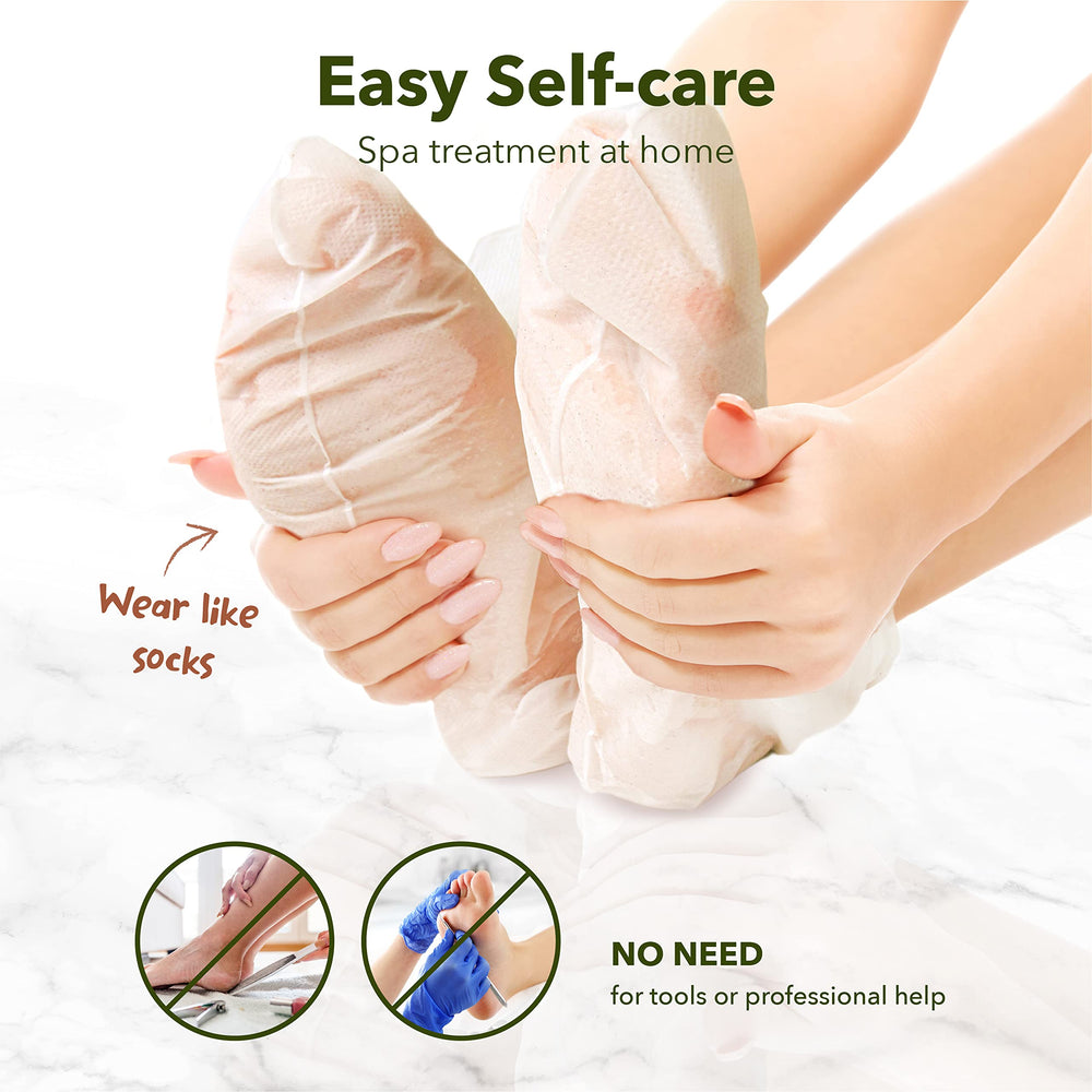 Purederm foot mask application shows easy wear for convenient at-home foot care.