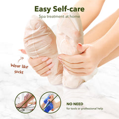 Purederm foot mask application shows easy wear for convenient at-home foot care.
