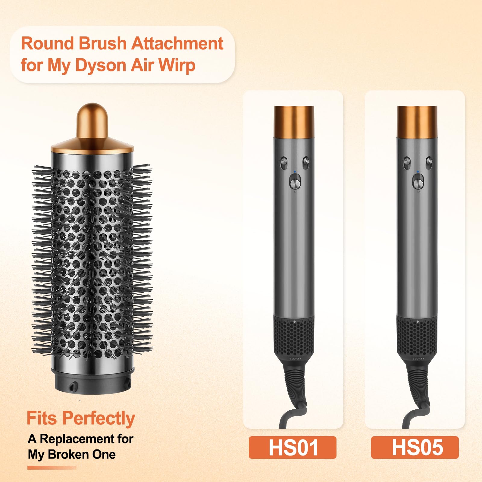 PUREGUST Dyson Airwrap round brush in gold offers versatile styling options.