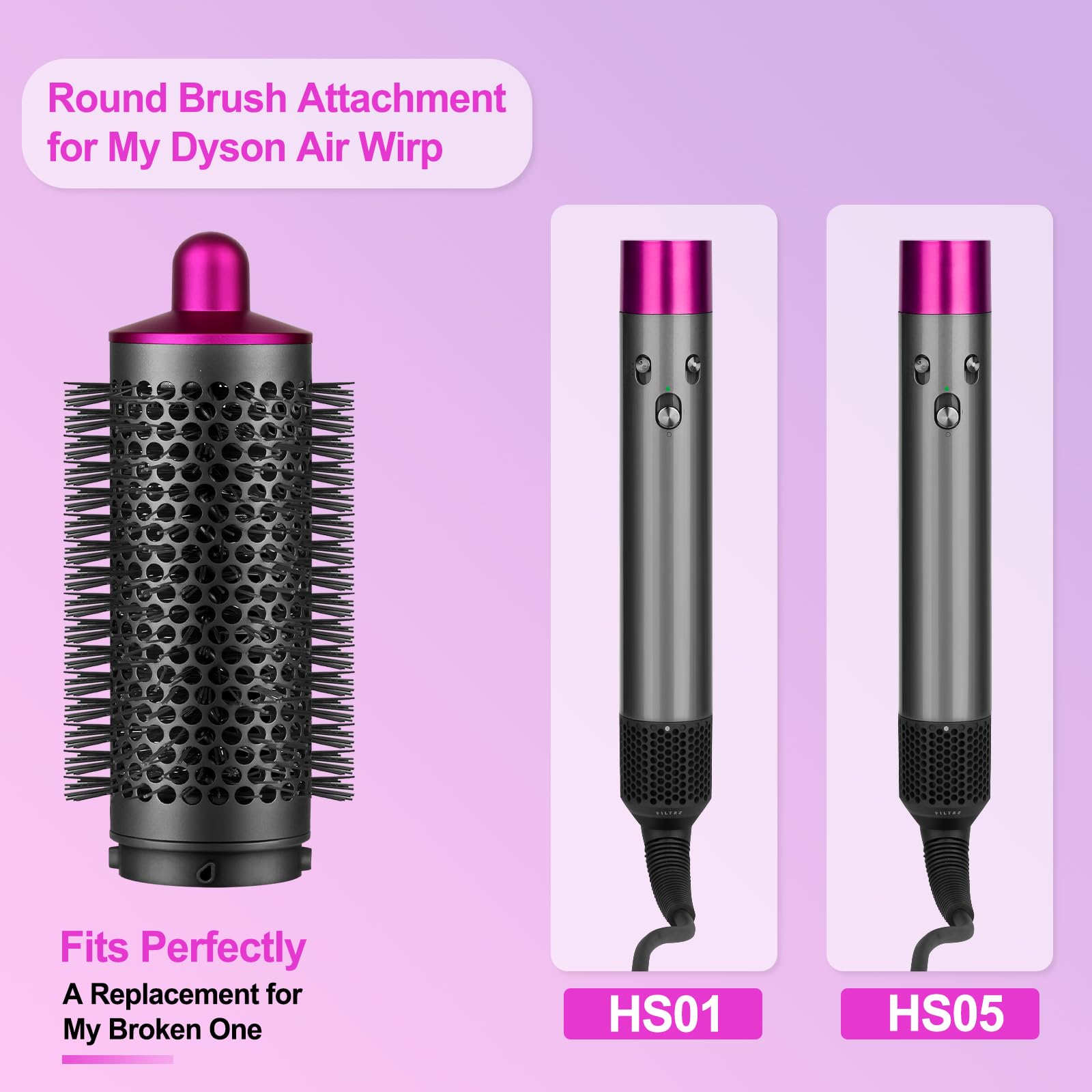 PUREGUST rose round brush for Dyson Airwrap demonstrates root lift and shape