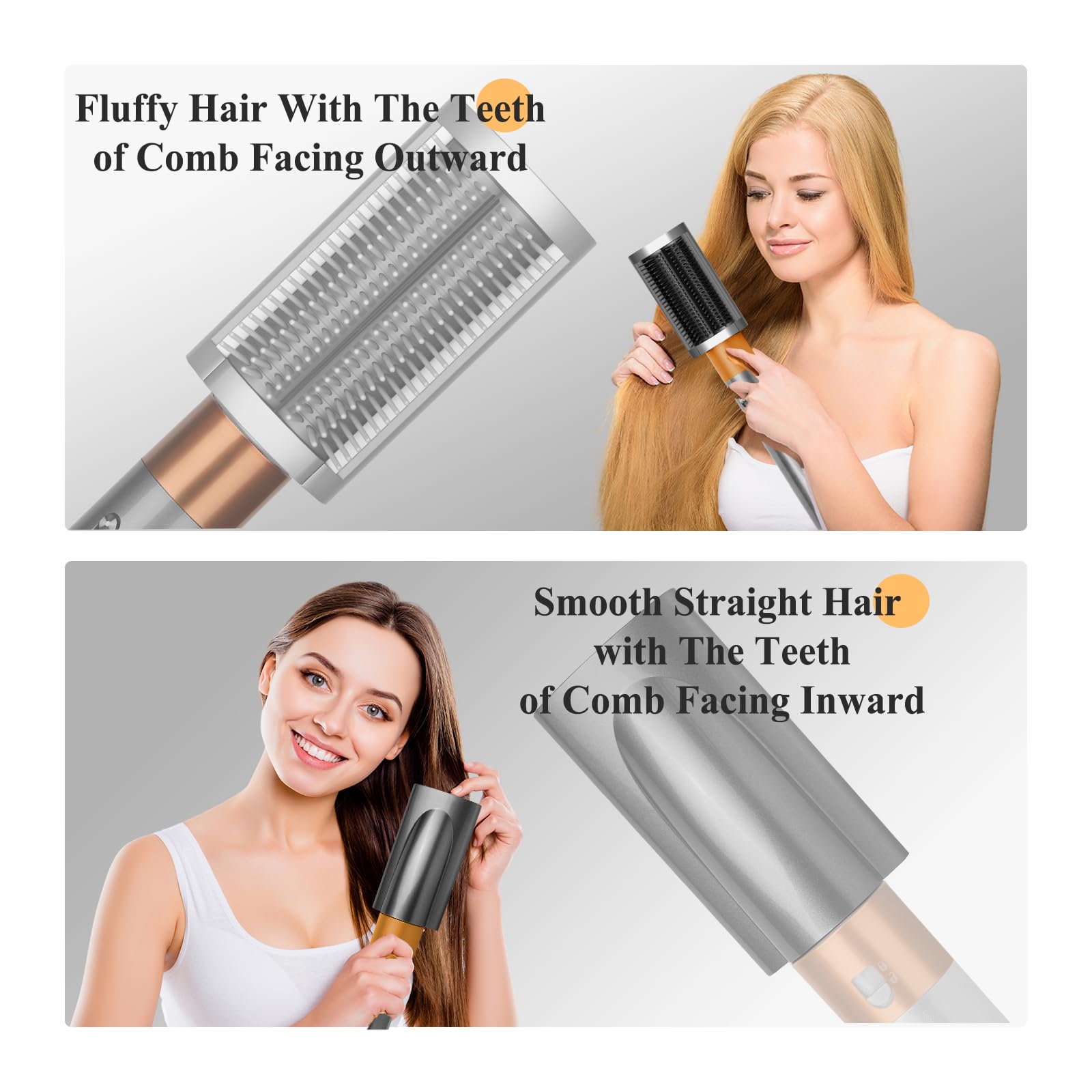 PUREGUST smoothing-brush on curly hair pre-styling demonstrating added volume.