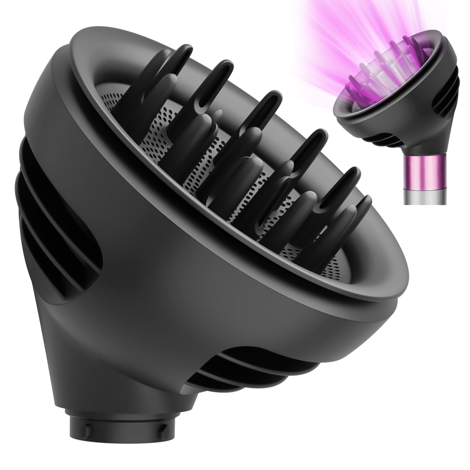 PureGUST Wave Curl Diffuser attached to Dyson Airwrap for defined curls.