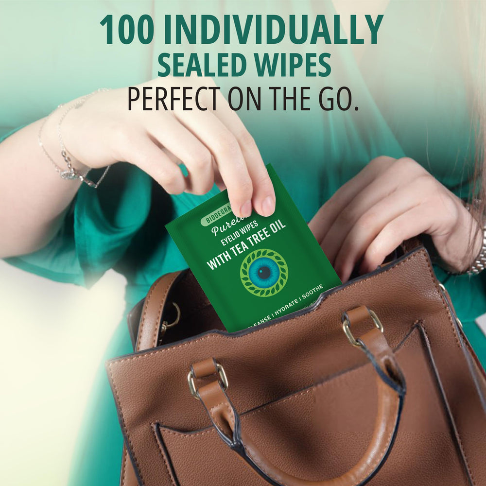 PURELID Tea Tree Eyelid Wipes ideal for dry-eye use during long screen time.