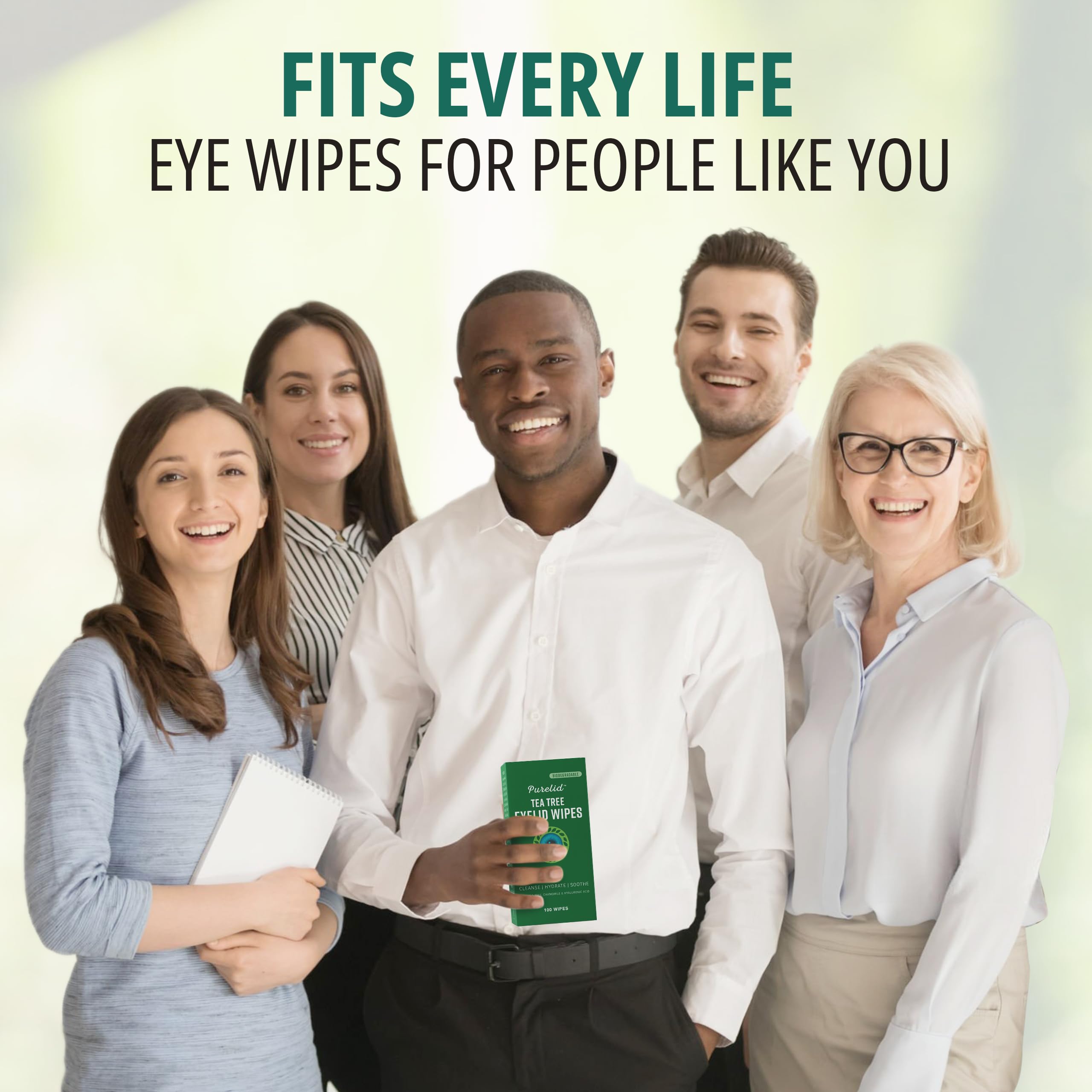 PURELID Tea Tree Eyelid Wipes travel-case image emphasizes convenient on-the-go lid hygiene.