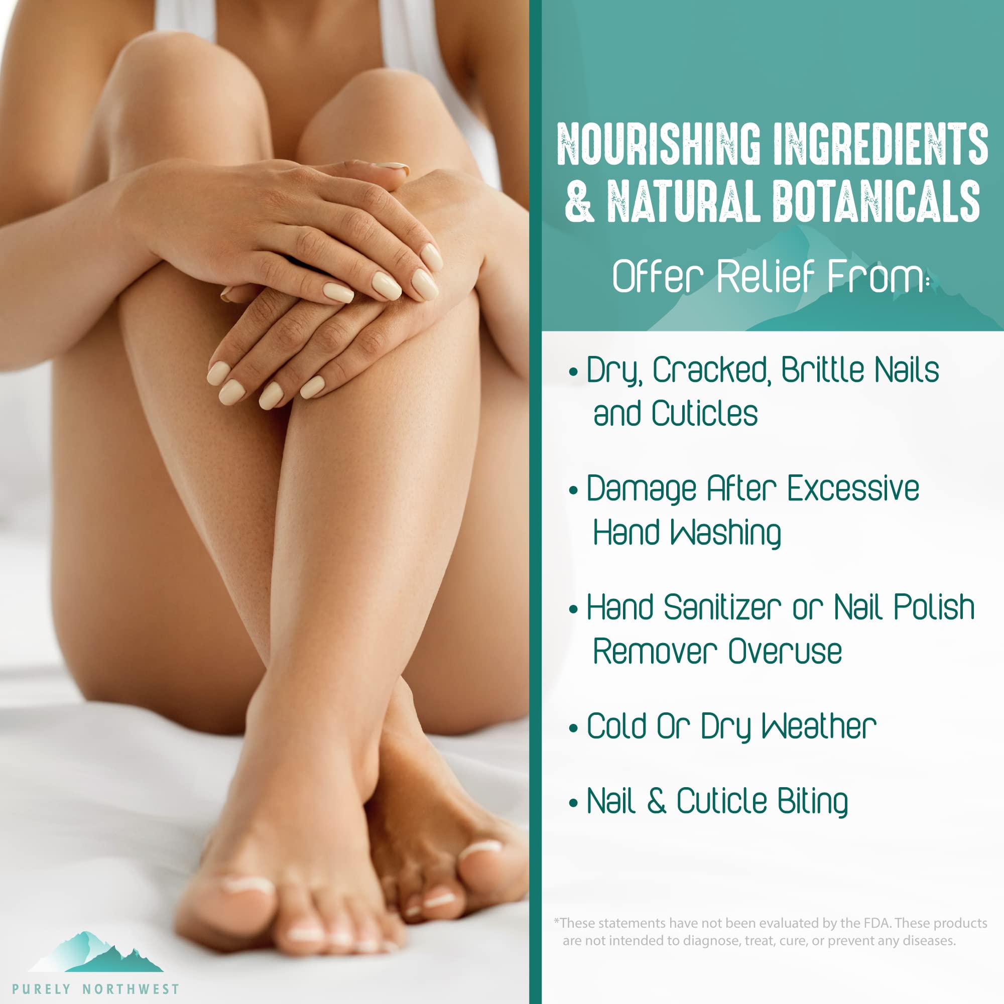 Purely Northwest dry cracked nails and cuticles nourished by natural oil.