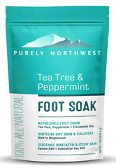 Purely Northwest Epsom Tea Tree Foot Soak bottle for soothing feet and softening calluses