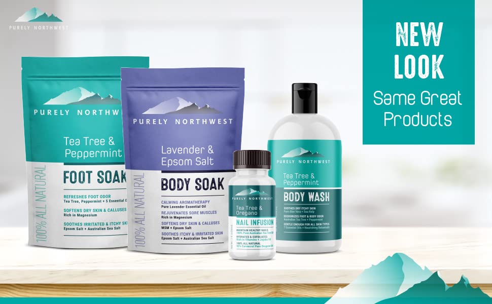 Purely Northwest handmade foot soak ingredients close-up featuring natural essential oils