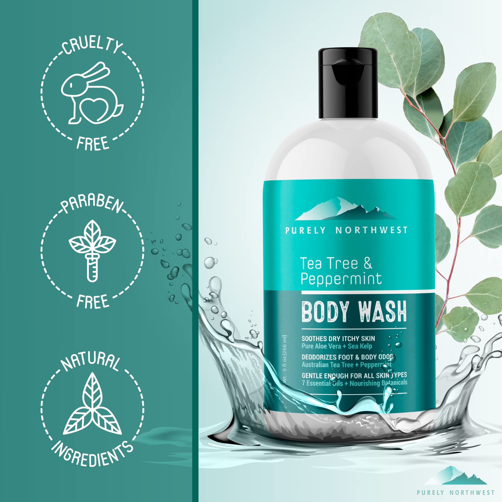 Purely Northwest Tea Tree Body Wash supports clean refreshed feet and skin after workouts