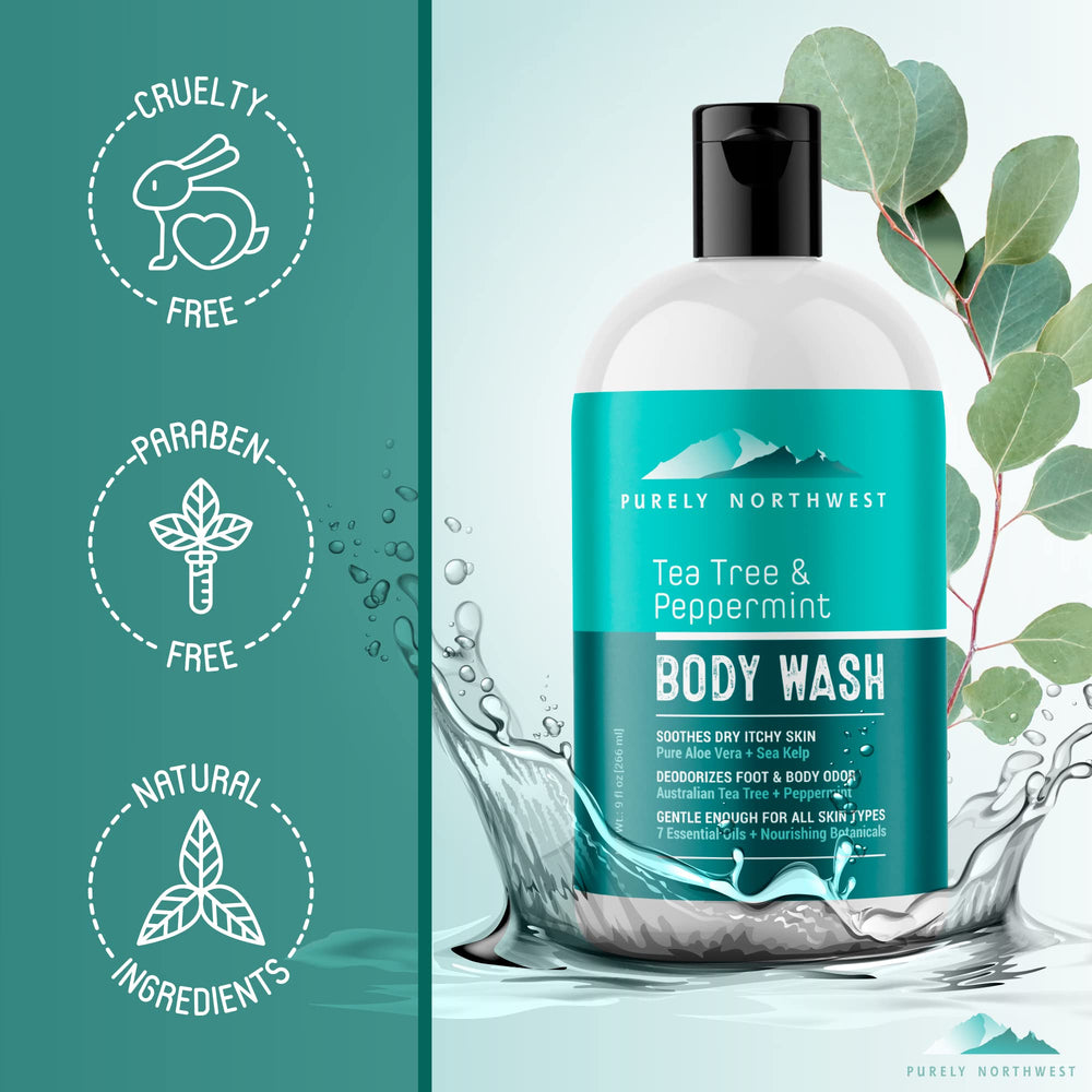 Purely Northwest Tea Tree Body Wash supports clean refreshed feet and skin after workouts