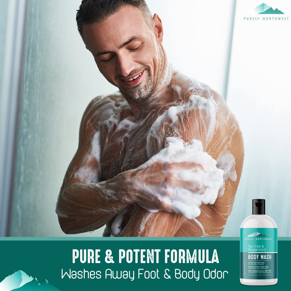 Purely Northwest Tea Tree Body Wash rich lather delivers invigorating skin-friendly cleansing