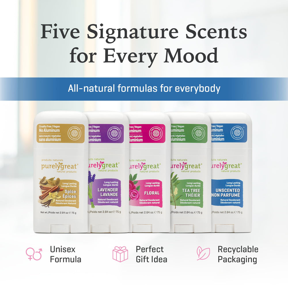 Purelygreat travel packaging deodorant—compact stick for on-the-go freshness.