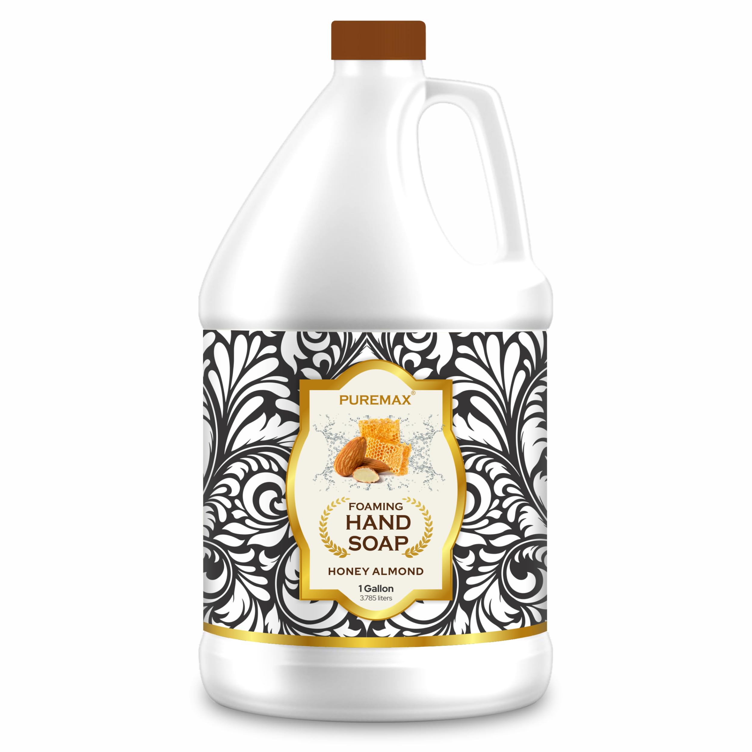 Puremax Honey Almond foaming hand soap pump provides gentle cleansing for daily hand hygiene.