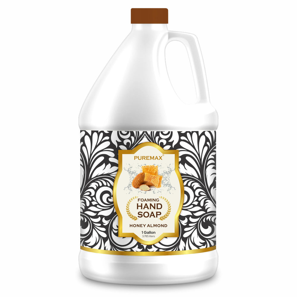 Puremax Honey Almond foaming hand soap pump provides gentle cleansing for daily hand hygiene.