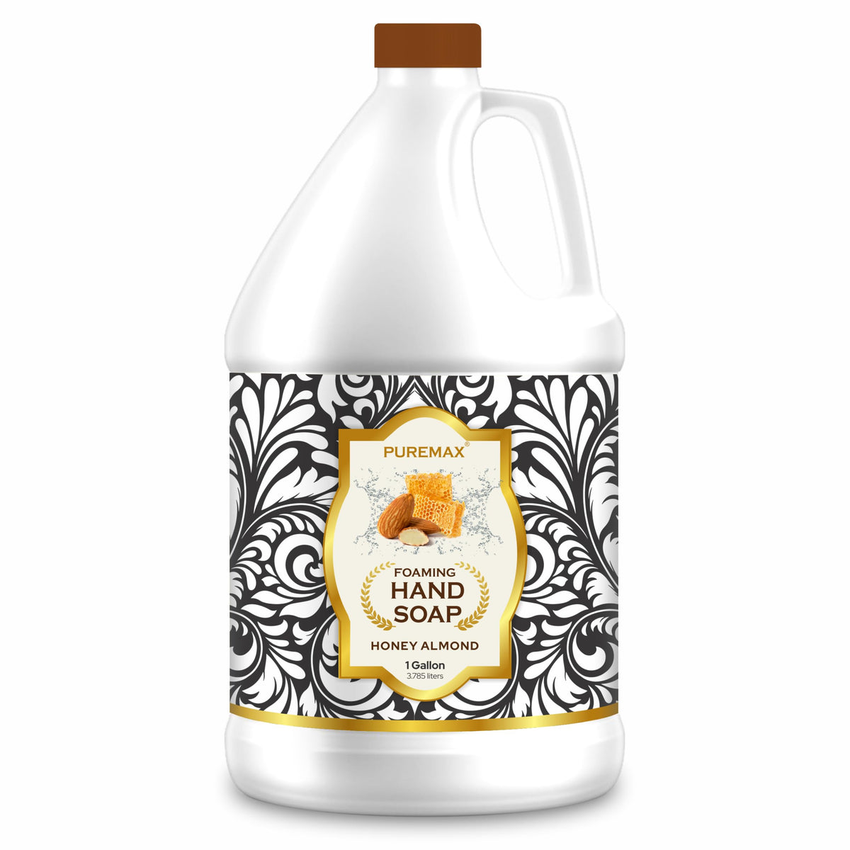 Puremax Honey Almond foaming hand soap pump provides gentle cleansing for daily hand hygiene.