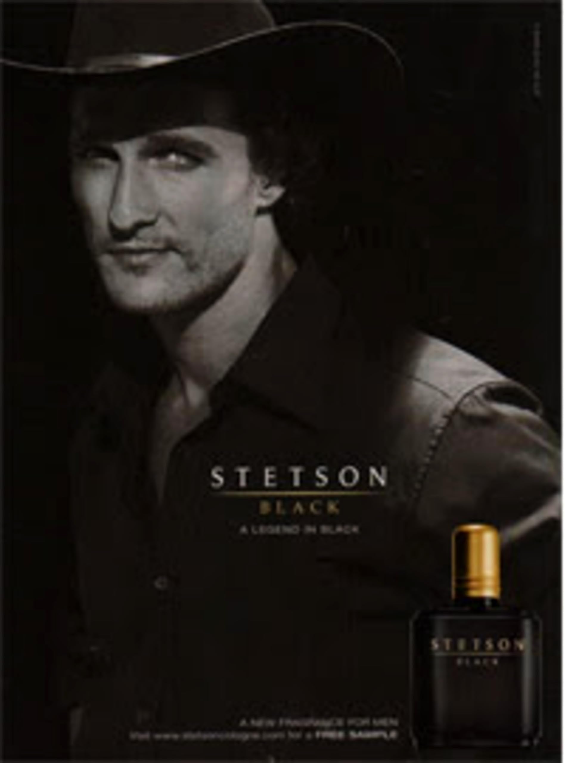 PureScents Stetson Black, vista trasera del frasco, detalle de textura y acabado.