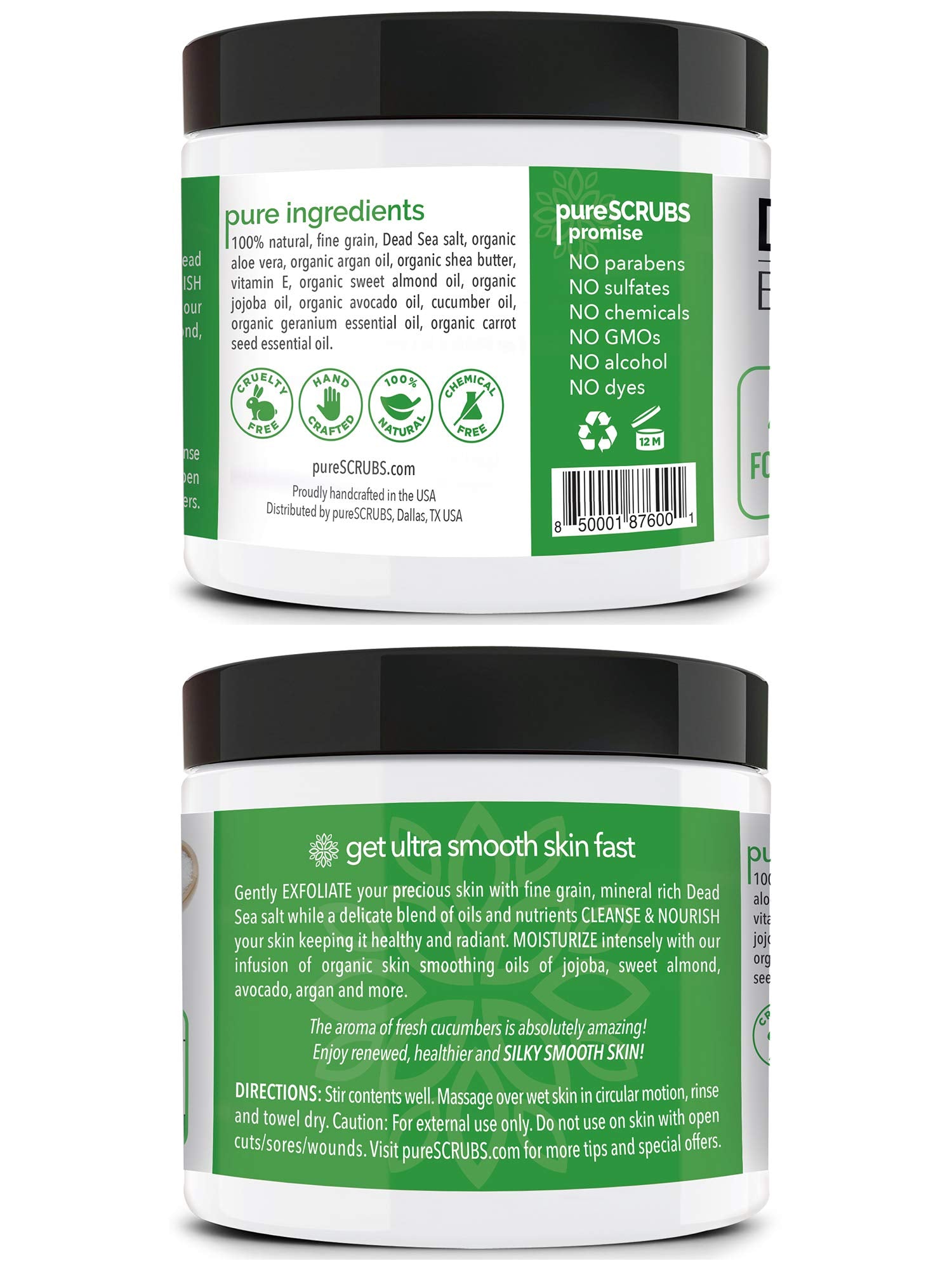 PureSCRUBS premium cucumber scrub packaging and wooden spoon for a spa-like at-home routine