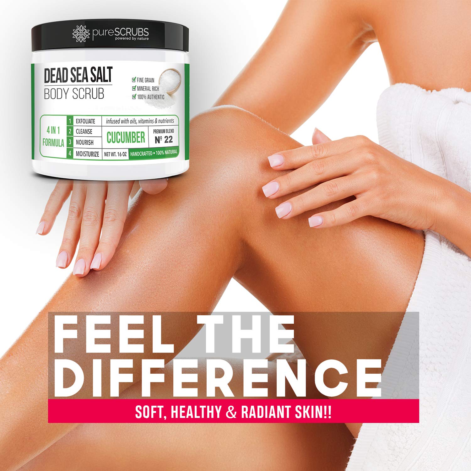 PureSCRUBS cucumber scrub texture close-up illustrating natural salt exfoliation benefits