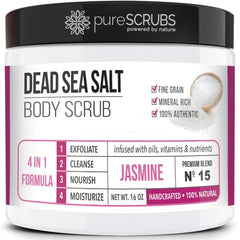 PureSCRUBS Jasmine body scrub jar with spoon for smooth skin prep