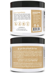 PureSCRUBS vanilla scrub wooden spoon for easy scooping during exfoliation.