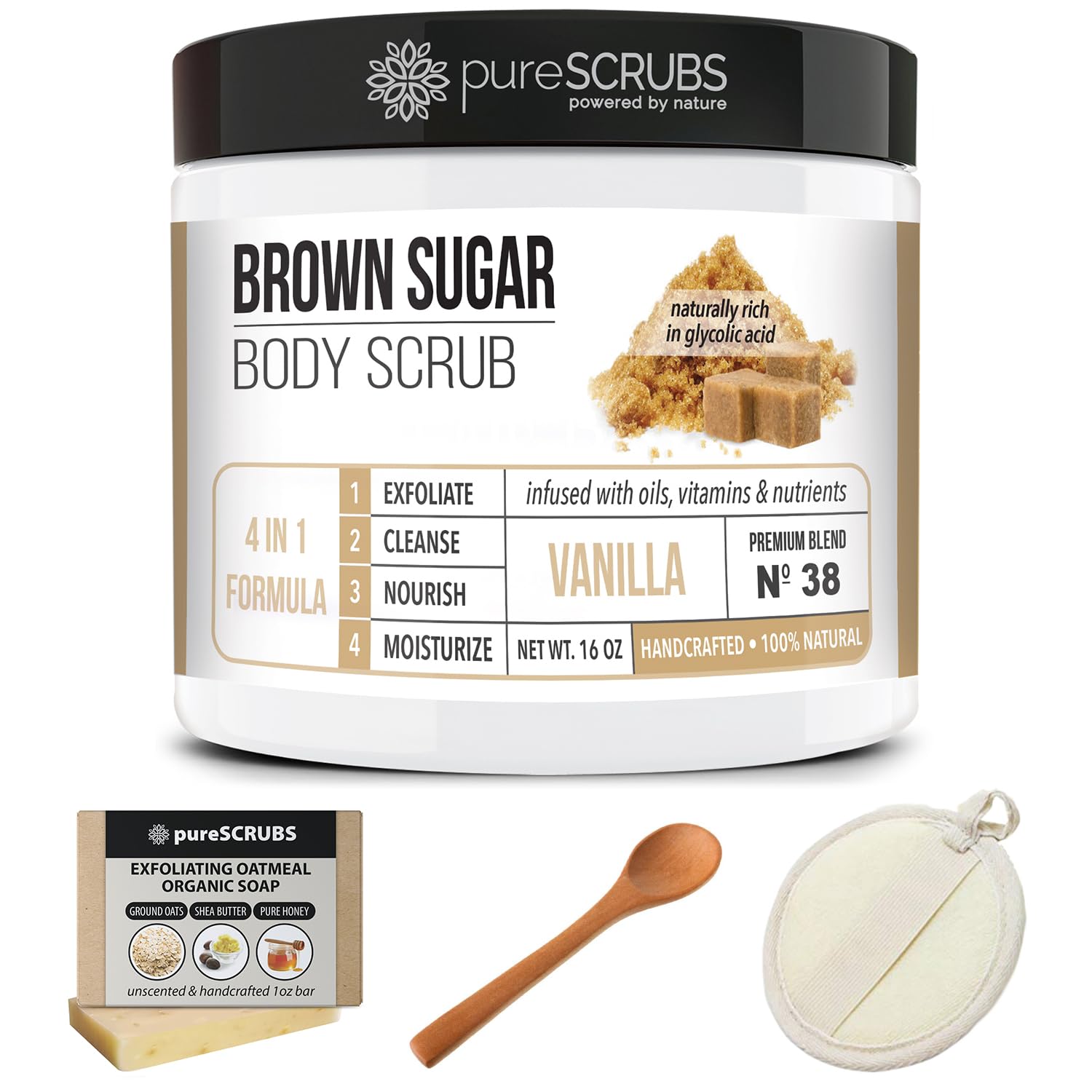 pureSCRUBS premium scrub packaging highlighting gift-ready, handcrafted quality