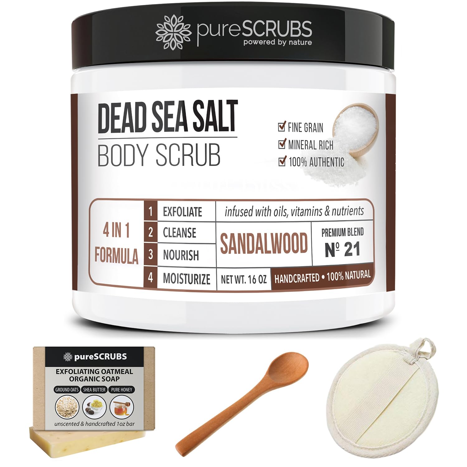 PureSCRUBS sandalwood aroma creates a calming, spa-like routine.