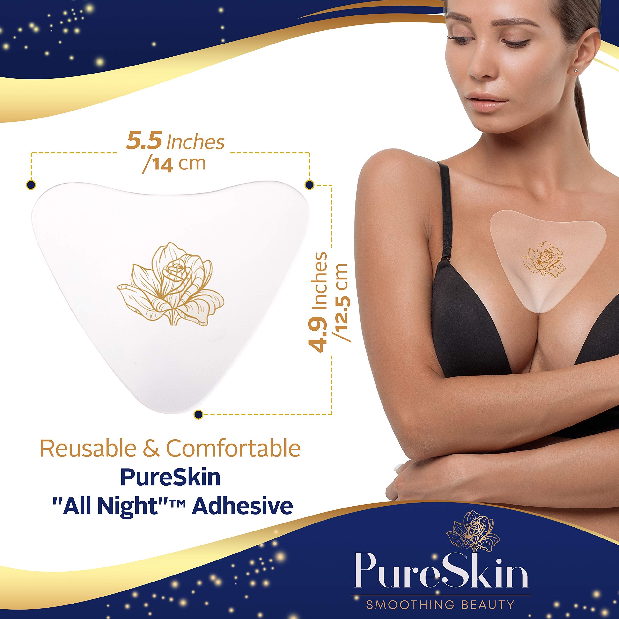 PureSkin chest wrinkle pads before-after layout hints at smoothing possibilities.