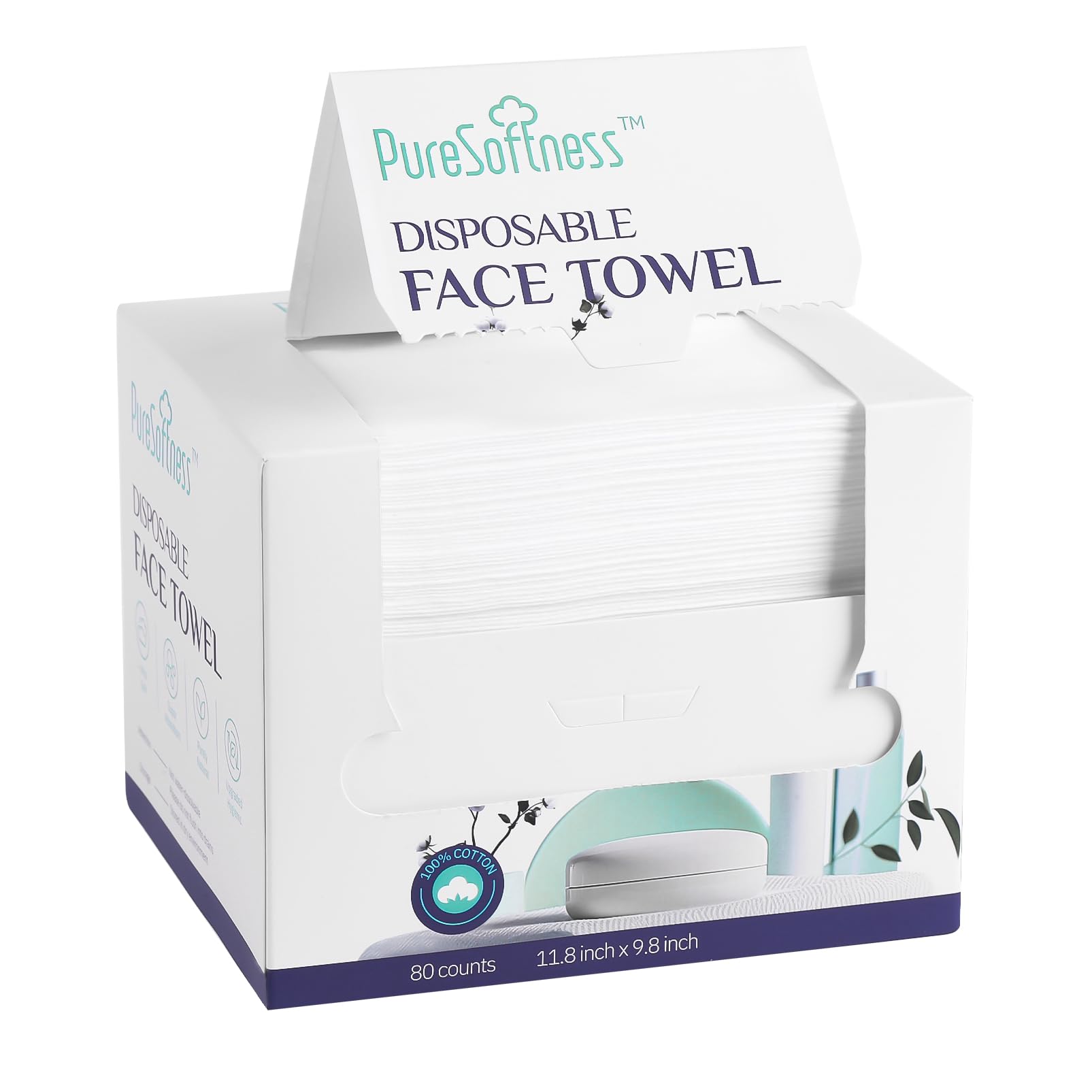 PureSoftness disposable face towel—soft 100% cotton for gentle daily cleansing.