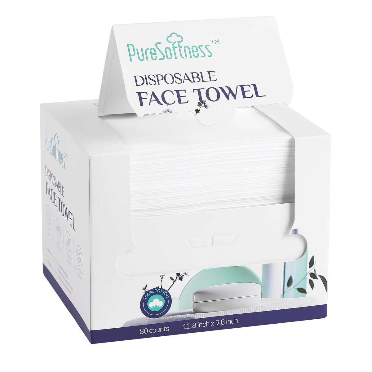 PureSoftness disposable face towel—soft 100% cotton for gentle daily cleansing.