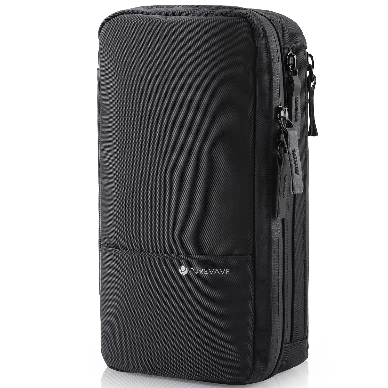 Purevave compact mens toiletry bag front view showing organized pockets for travel.