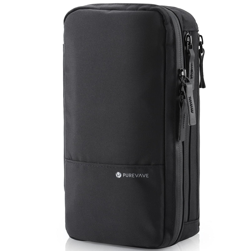Purevave compact mens toiletry bag front view showing organized pockets for travel.