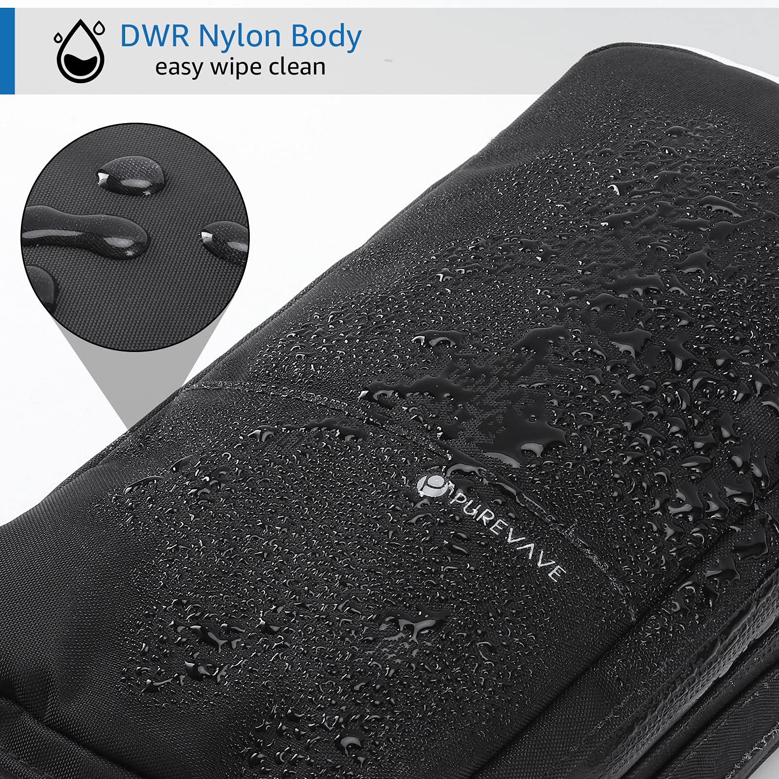 Purevave DWR nylon waterproof bag with zippers stays dry during travel.