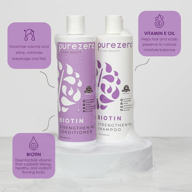Purezero Biotin Conditioner label closeup emphasizes vegan cruelty-free care.